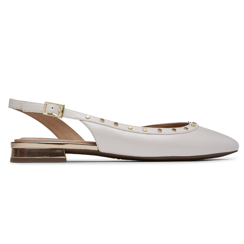 Rockport Women's Total Motion Zuly Studded Slingback Flats - White - USA (0987DWLRS)